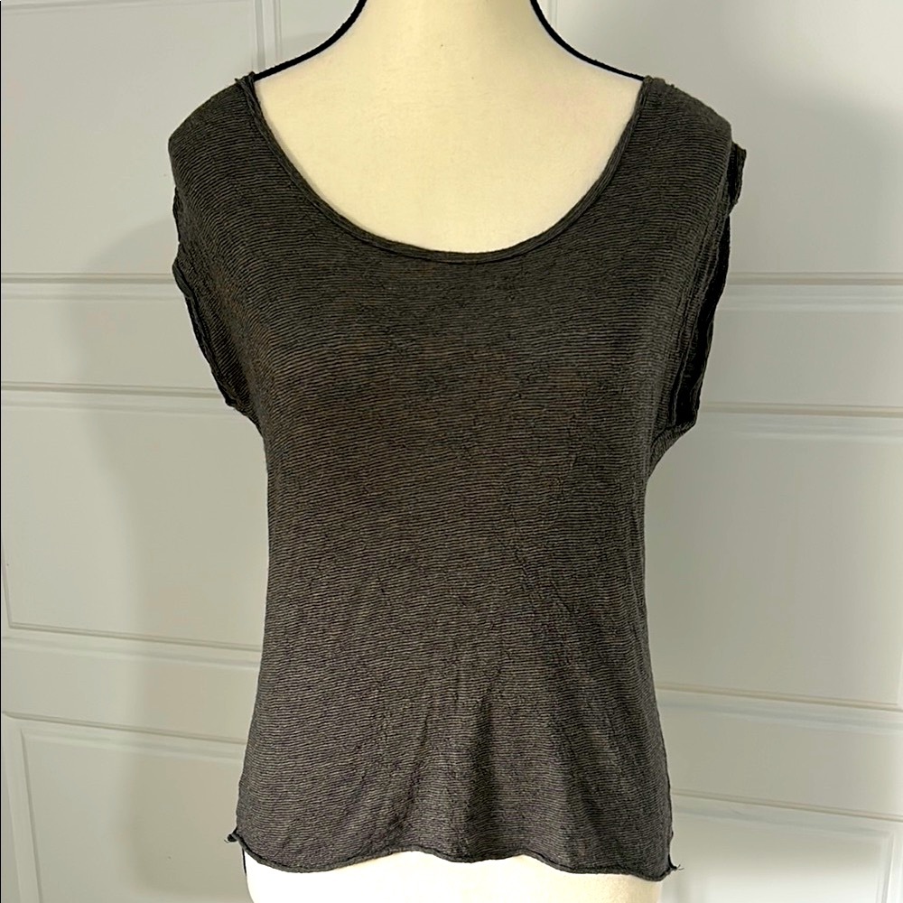 Covet Fitted Dark Gray Relaxed Fit Blouse with Stripe Pattern